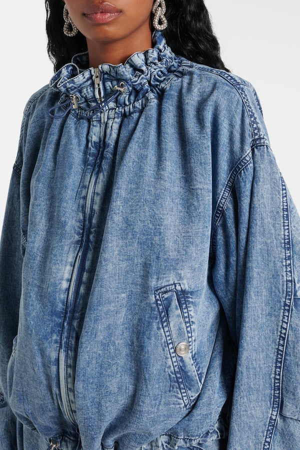 Lmara Drawstring Petal Collar Denim Jacket