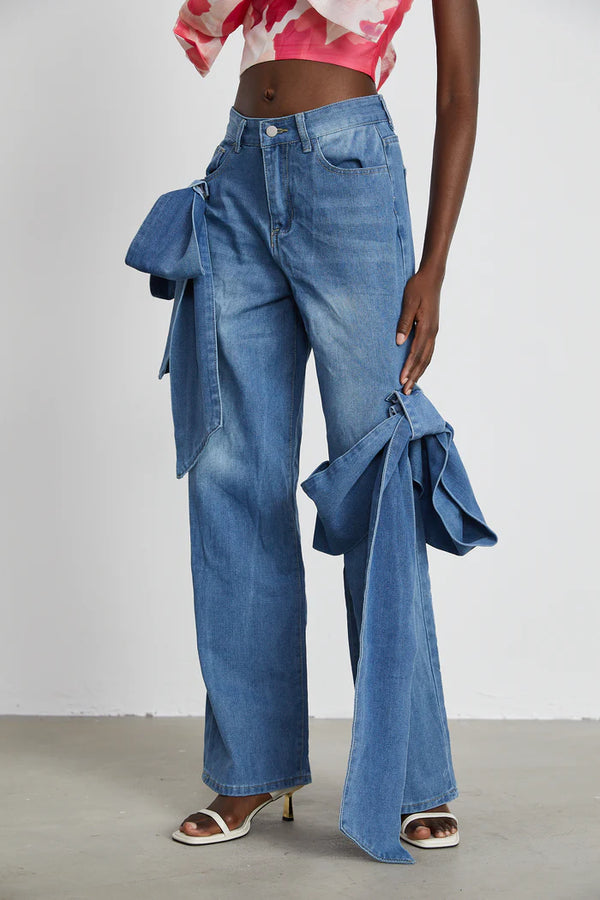 Ysabella Bow-Detail Wide-Leg Jeans