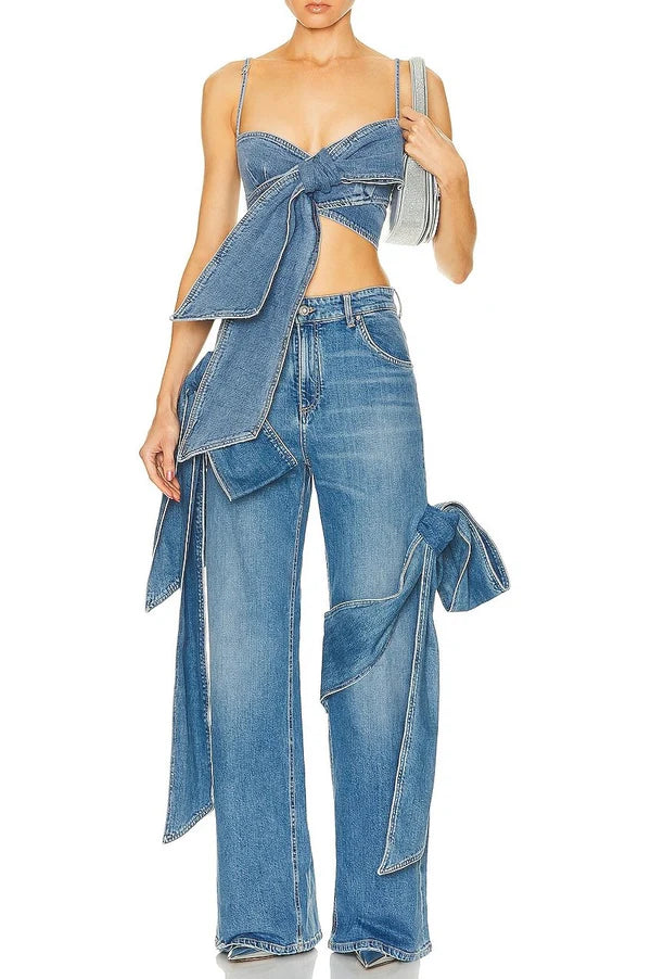 Camille Bow Denim Top