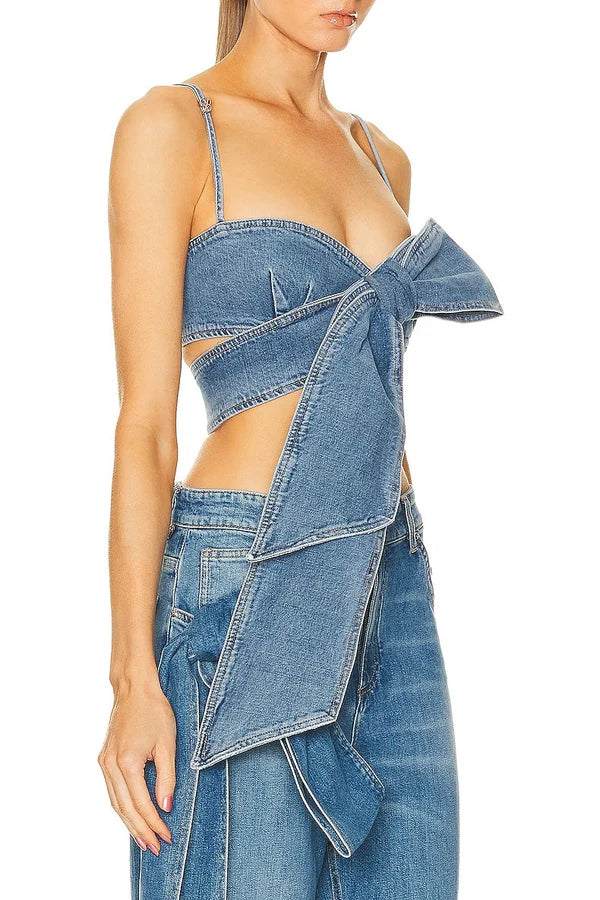 Camille Bow Denim Top