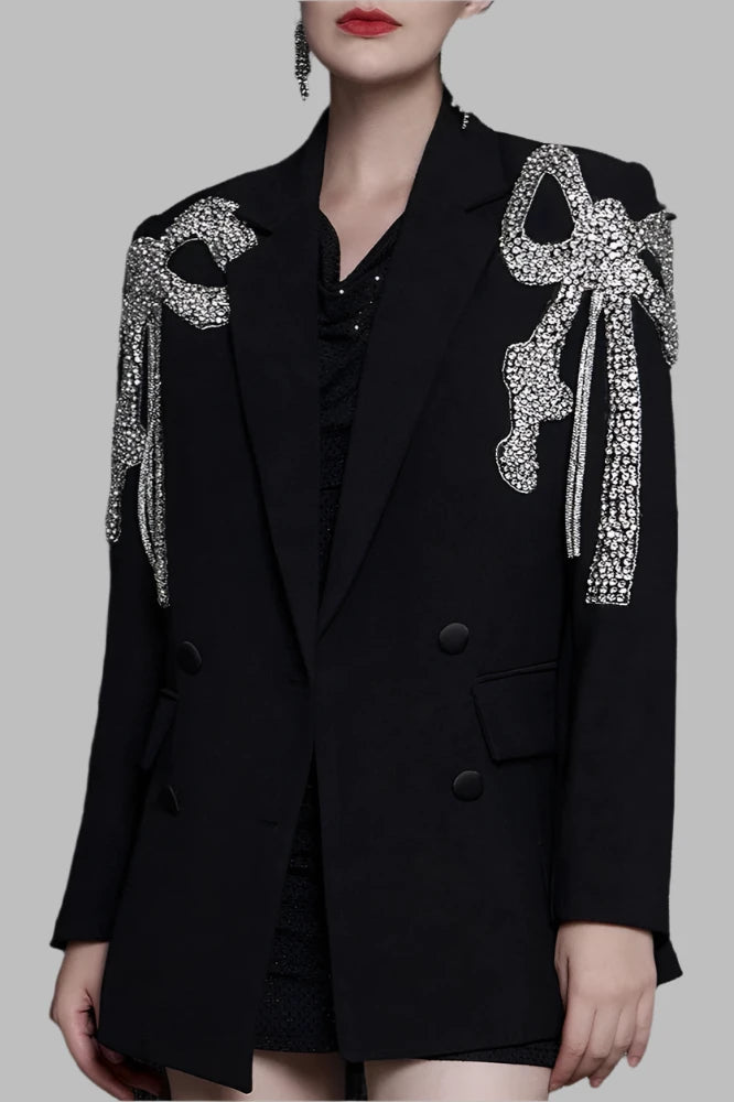 Luxury Beaded Bow Women’s Blazer