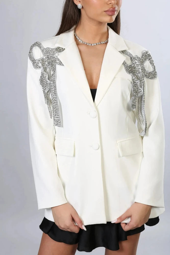 Luxury Beaded Bow Women’s Blazer