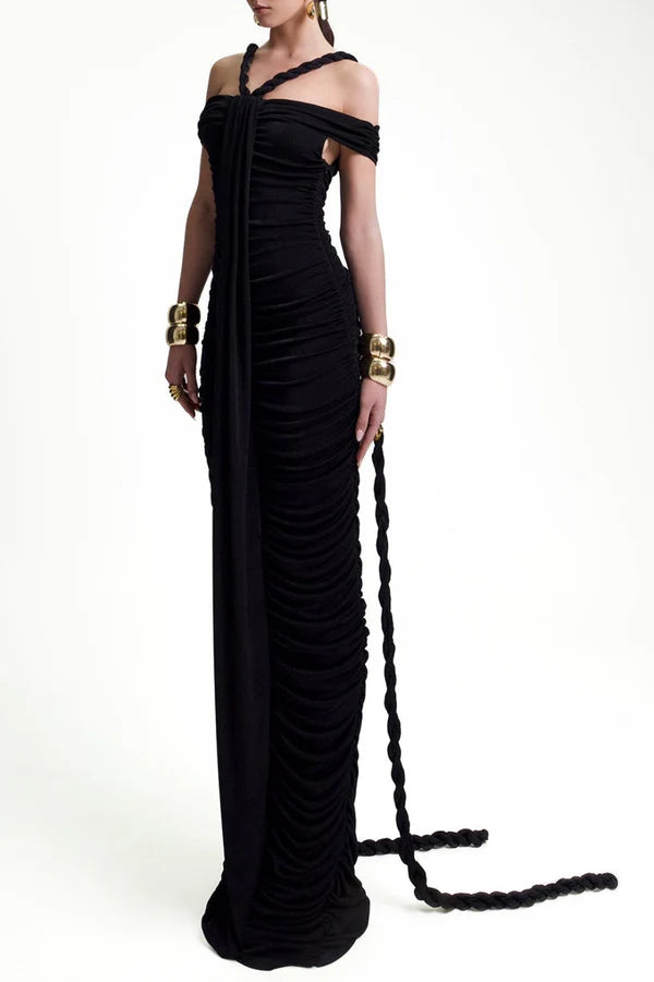 Maisie Off Shoulder Rope Ruched Maxi Dress