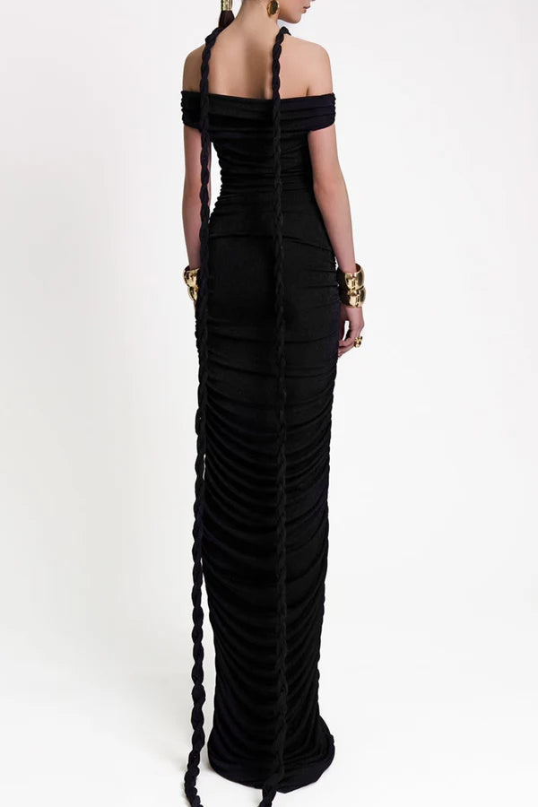 Maisie Off Shoulder Rope Ruched Maxi Dress