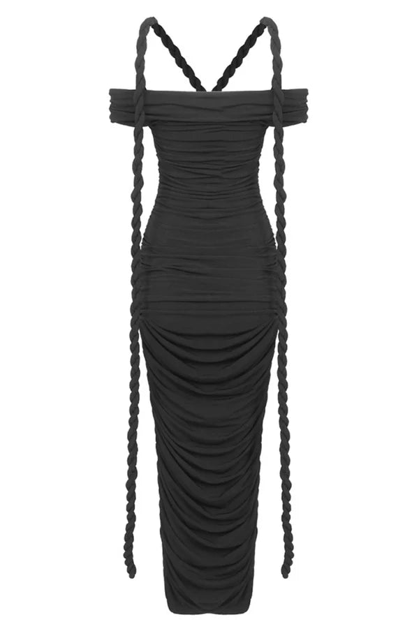 Maisie Off Shoulder Rope Ruched Maxi Dress