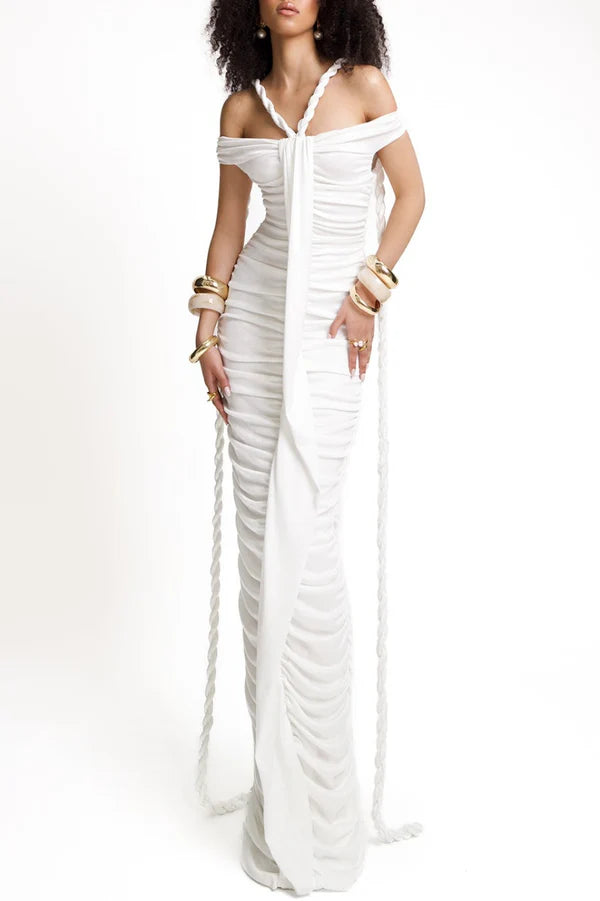 Maisie Off Shoulder Rope Ruched Maxi Dress