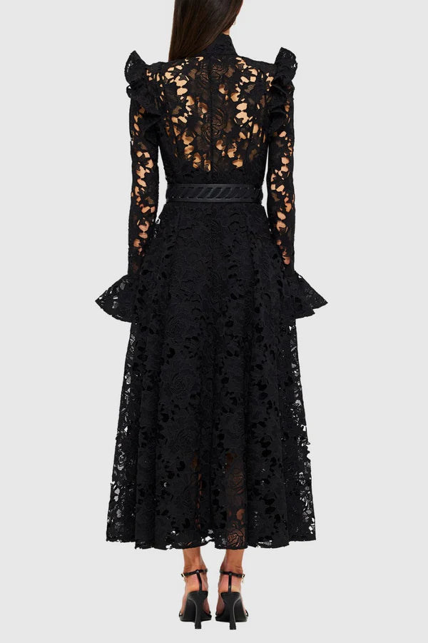 Meriel Una Lace-embroidered Belted Midi Dress